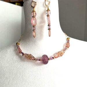 Handmade French City Pink Ice Collection Chocker And Earrings Set